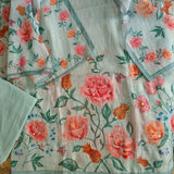 Linen Unstitched Salwar Suit with Embroidery rose Floral Print
