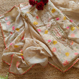 Off white Party wear Unstitched suit with colorfull weaving