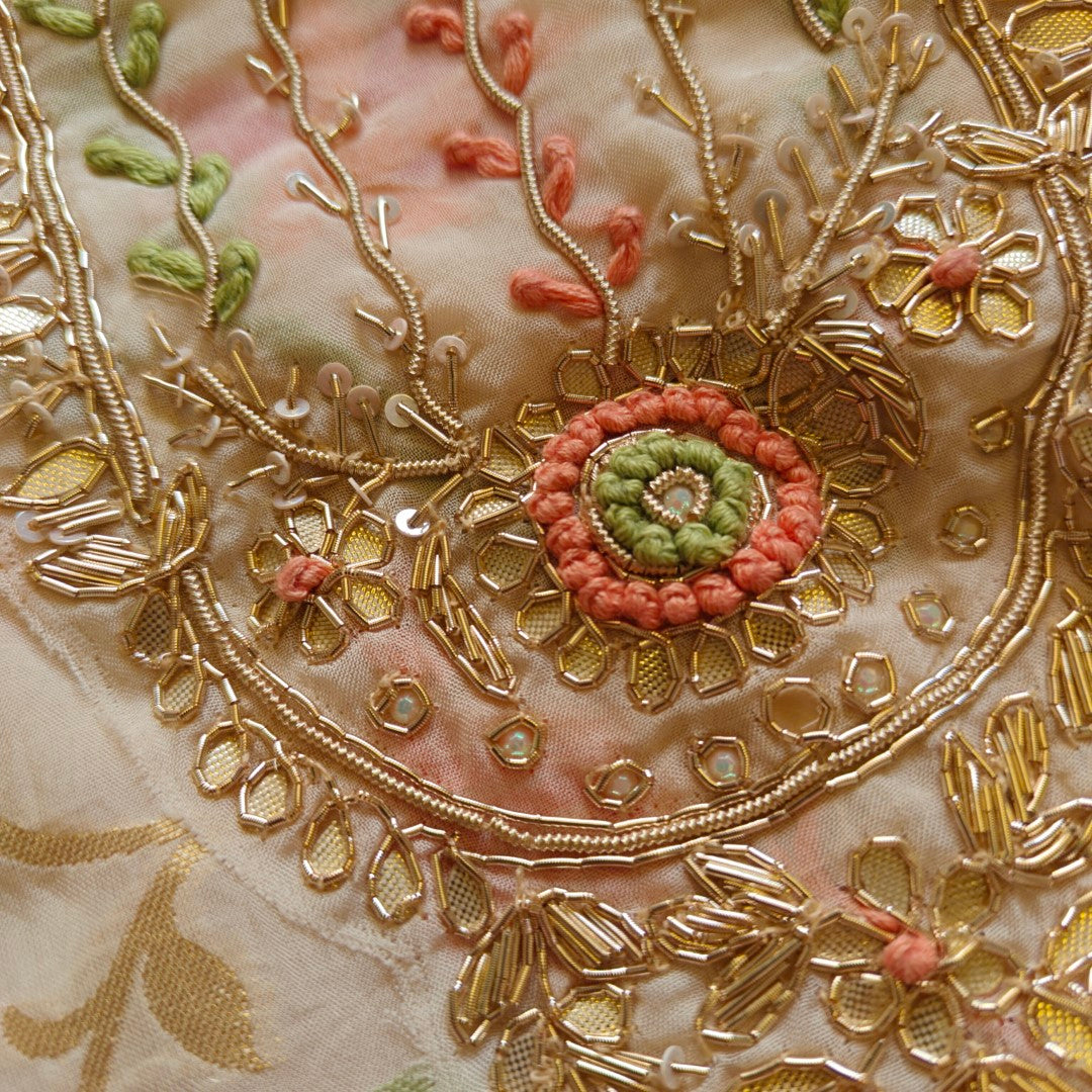 Off white Party wear Unstitched suit with colorfull weaving