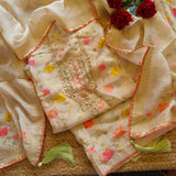 Off white Party wear Unstitched suit with colorfull weaving