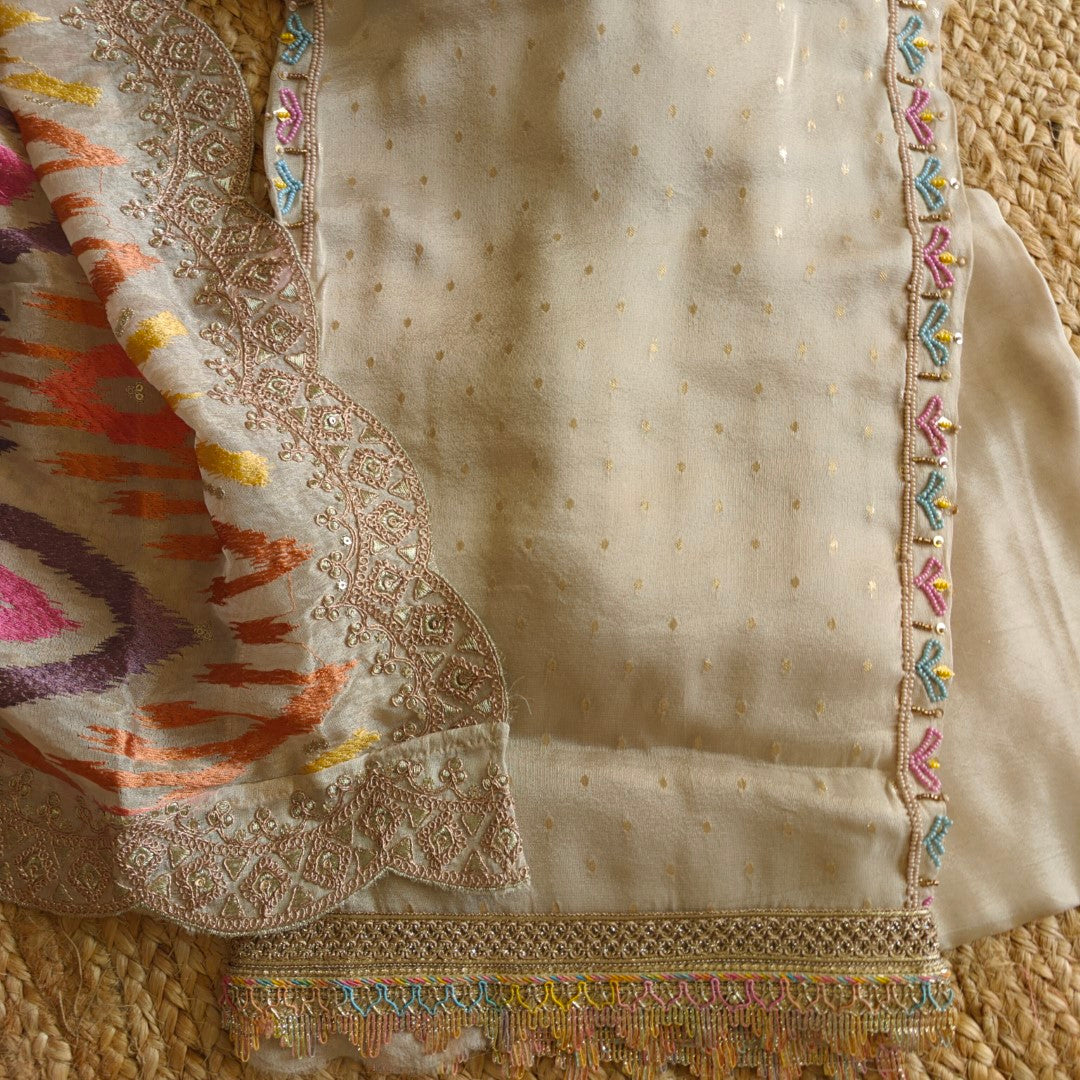 Sabyasachi concept Party wear Pearl work Dress material with Full dupatta weaving