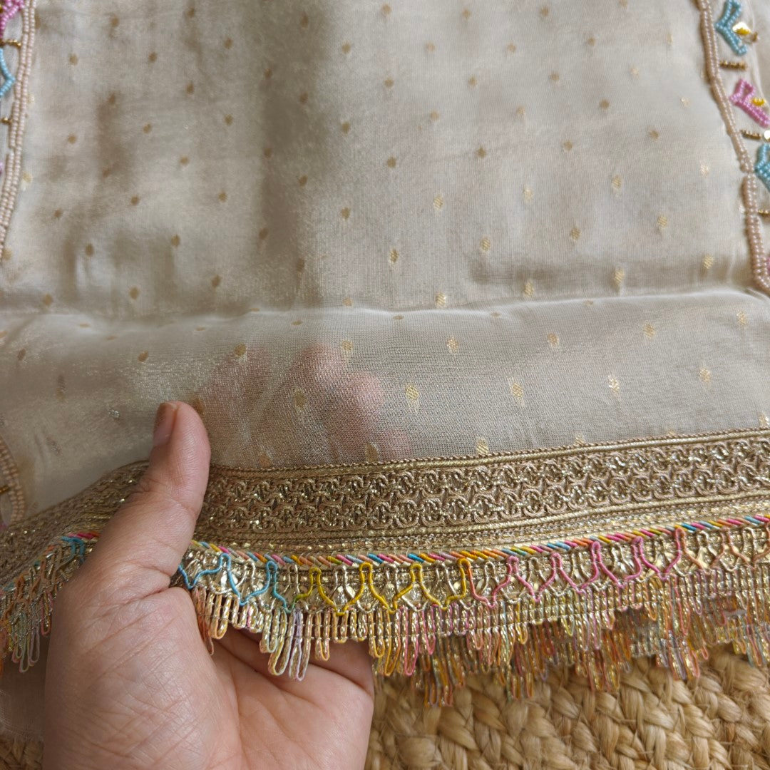 Sabyasachi concept Party wear Pearl work Dress material with Full dupatta weaving