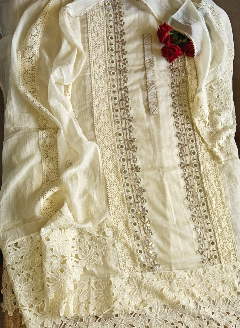 Cotton Suit with Gotta and mirror embroidery