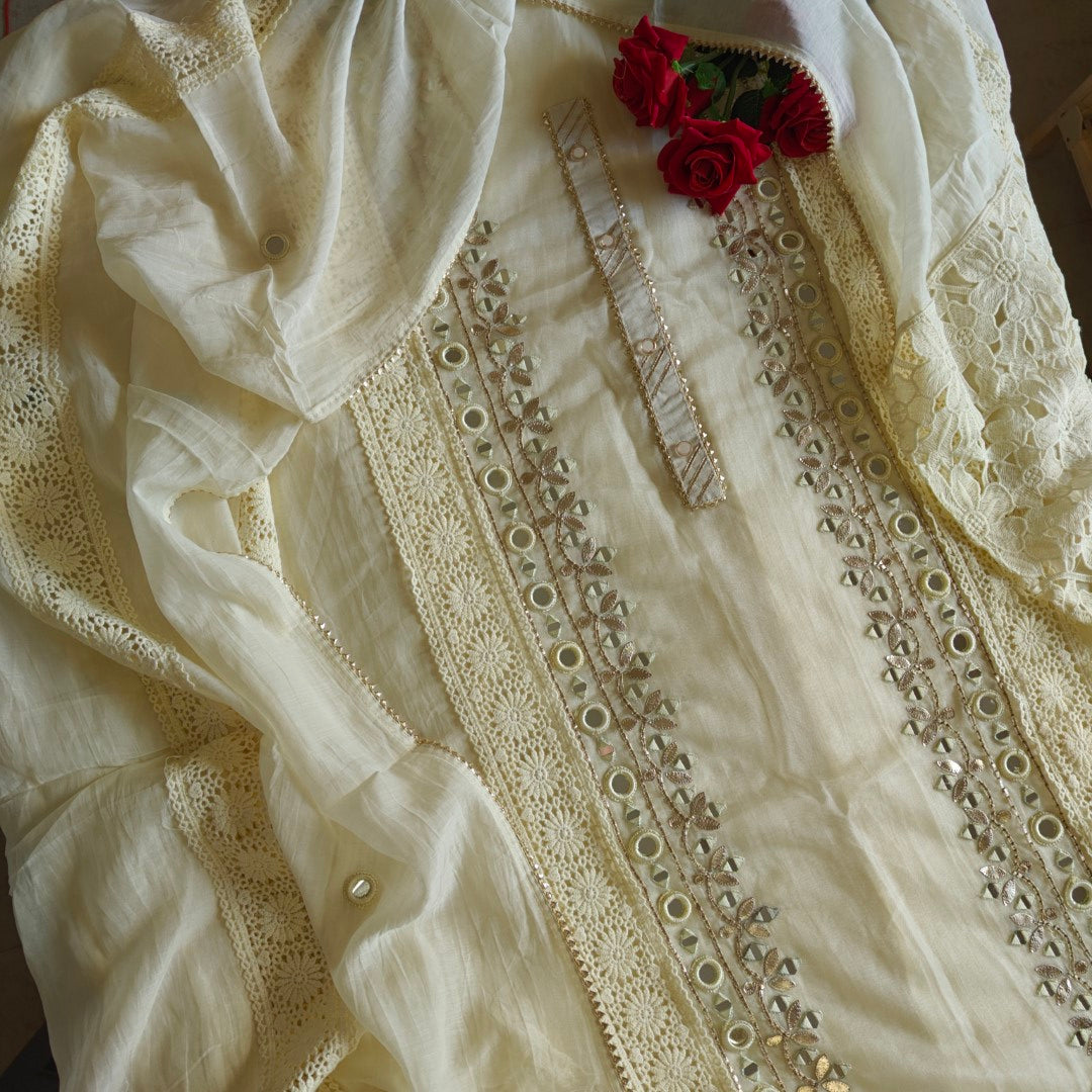 Cotton Suit with Gotta and mirror embroidery