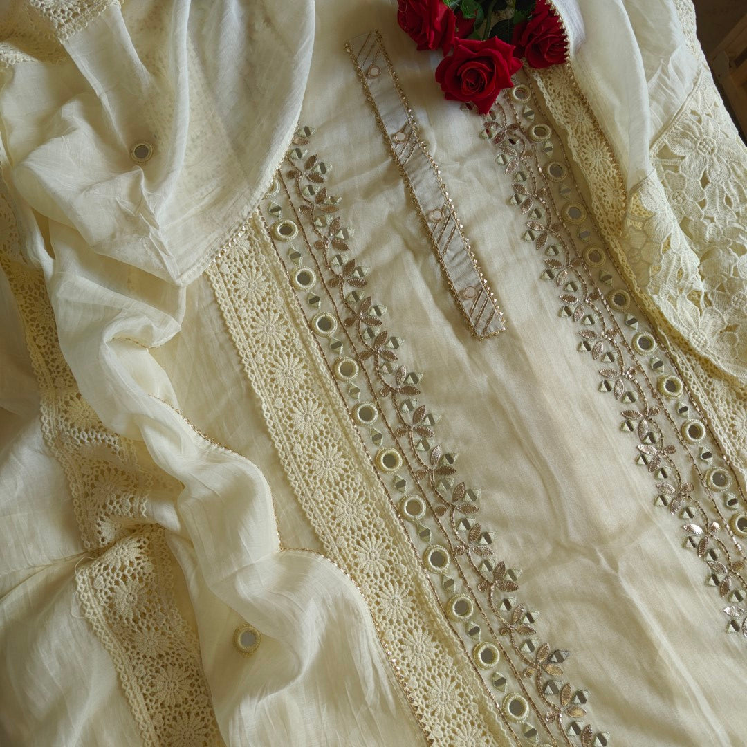 Cotton Suit with Gotta and mirror embroidery