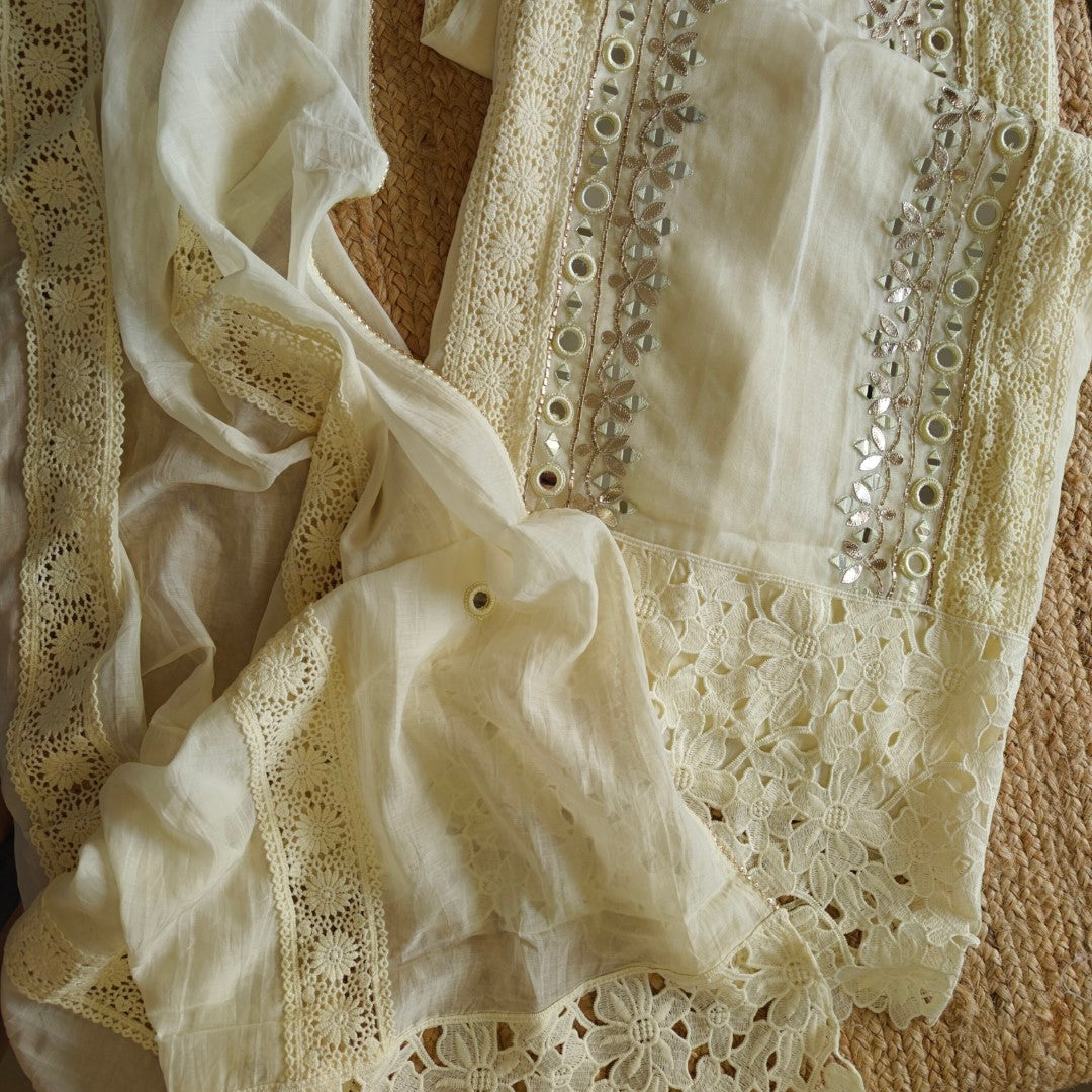 Cotton Suit with Gotta and mirror embroidery