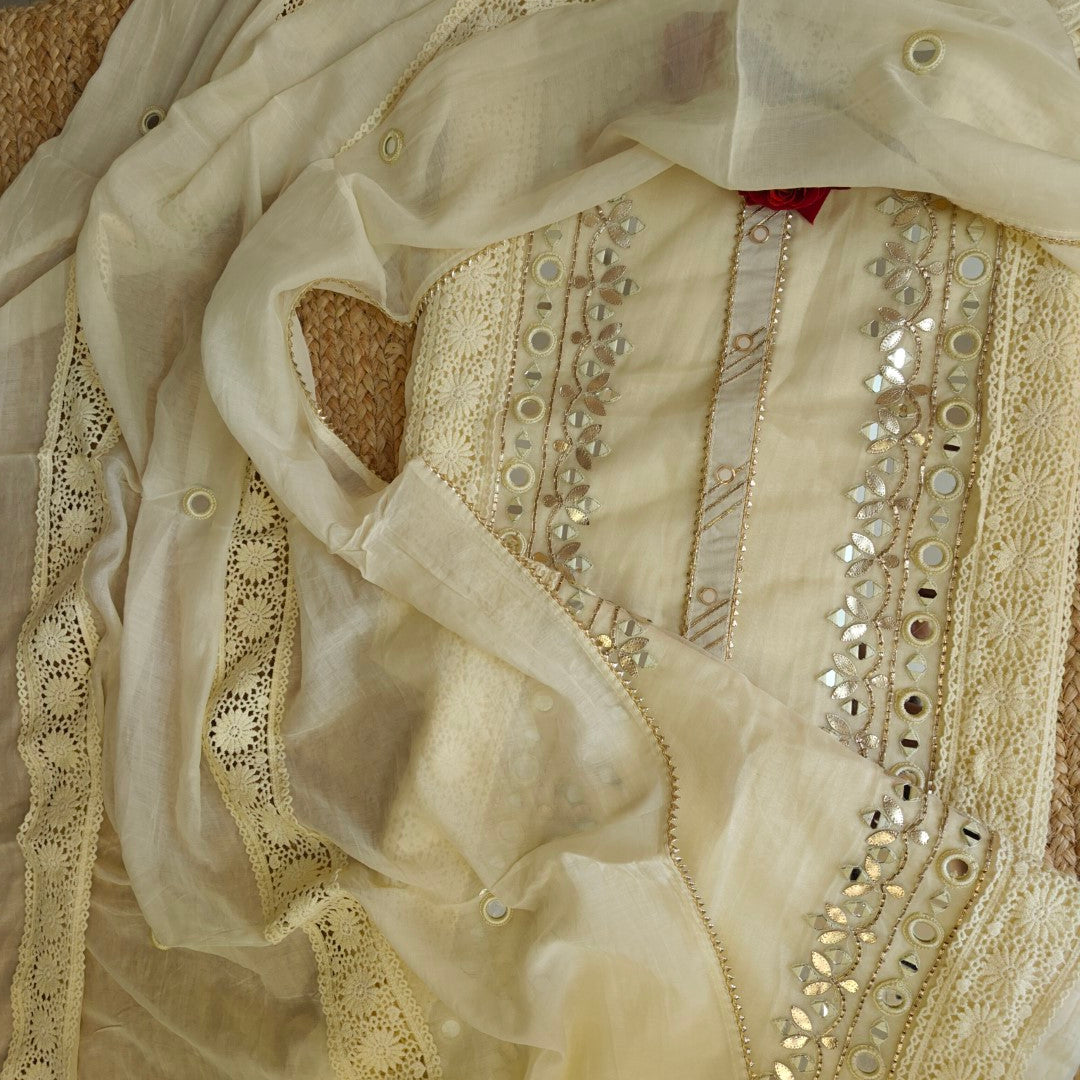 Cotton Suit with Gotta and mirror embroidery