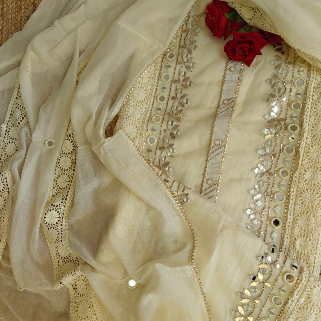 Cotton Suit with Gotta and mirror embroidery