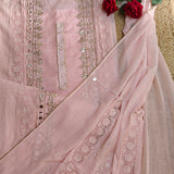 Pink Cotton Suit with Gotta and mirror embroidery
