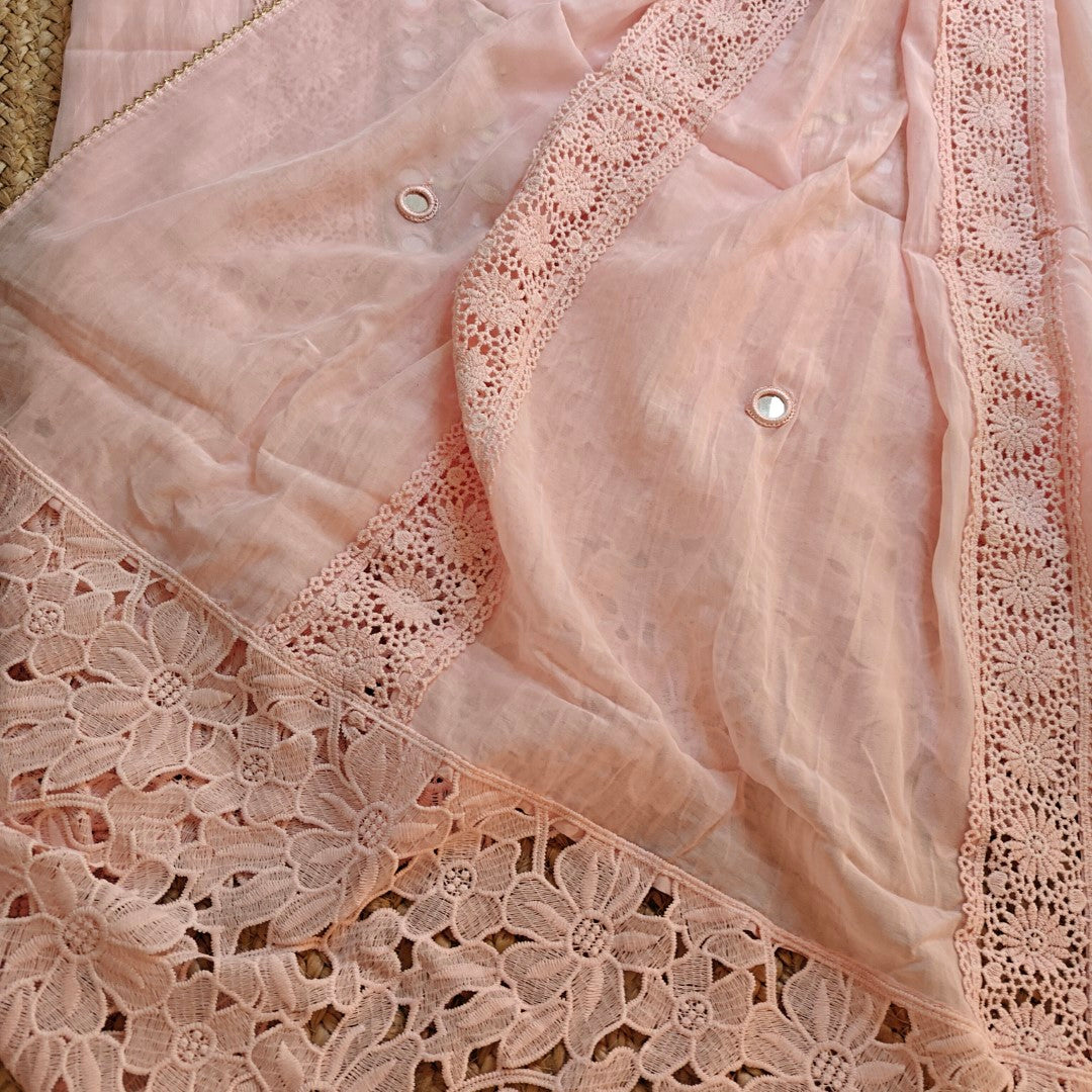 Pink Cotton Suit with Gotta and mirror embroidery