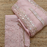 Pink Cotton Suit with Gotta and mirror embroidery