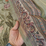 Shimmer Linen Unstitched Salwar Suit with Knot Embroidery and Bird Floral Print