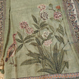 Indian ethnic dress material in linen with knot embroidery and bird floral design