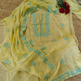 Mul Cotton light yellow with blue embroidery Cotton Suit