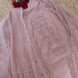 Pink Mul Chanderi dress material with  Pasted mukaish work