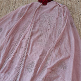 Pink Mul Chanderi dress material with  Pasted mukaish work