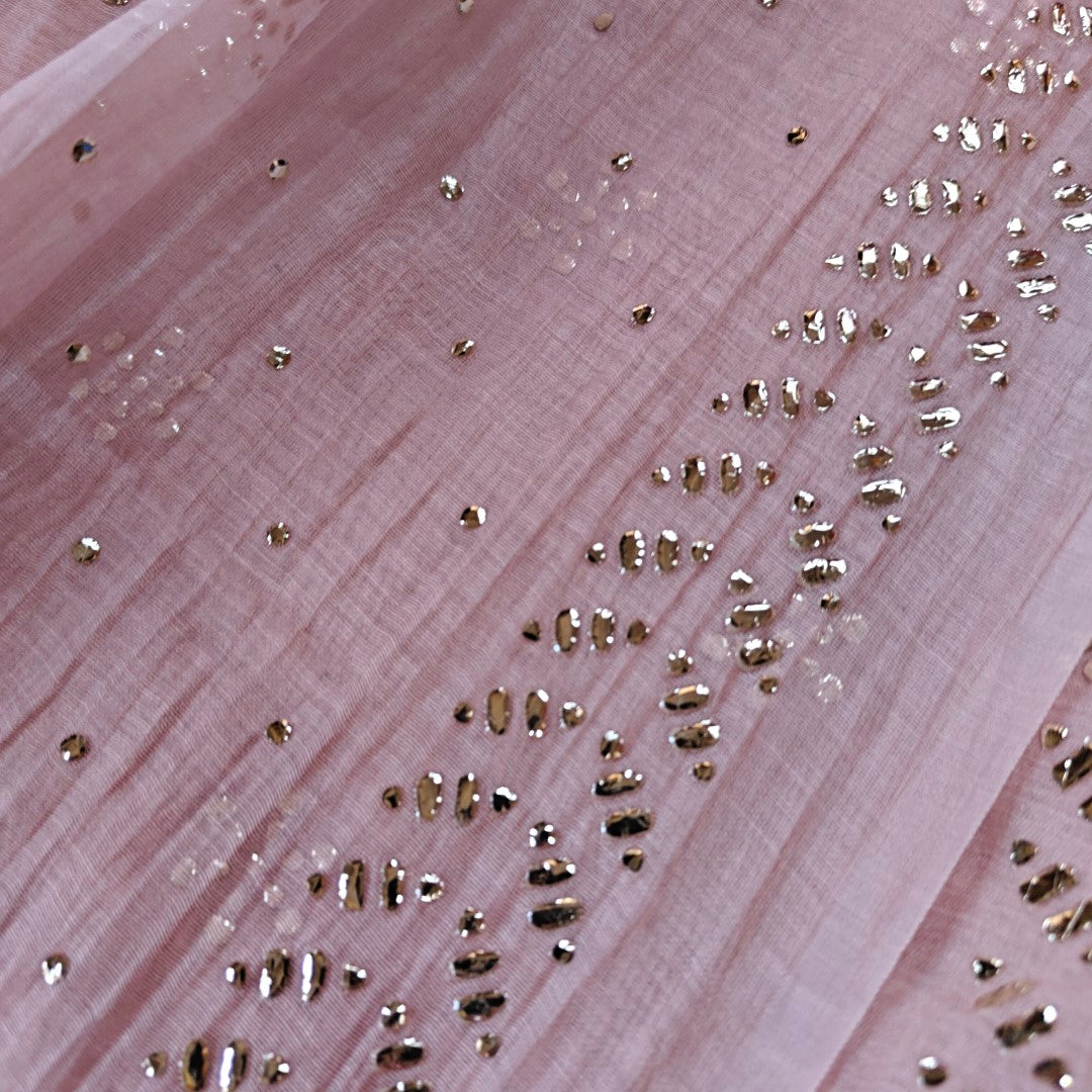 Pink Mul Chanderi dress material with  Pasted mukaish work