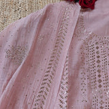 Pink Mul Chanderi dress material with  Pasted mukaish work