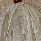 Beige Mul Chanderi dress material with  Pasted mukaish work