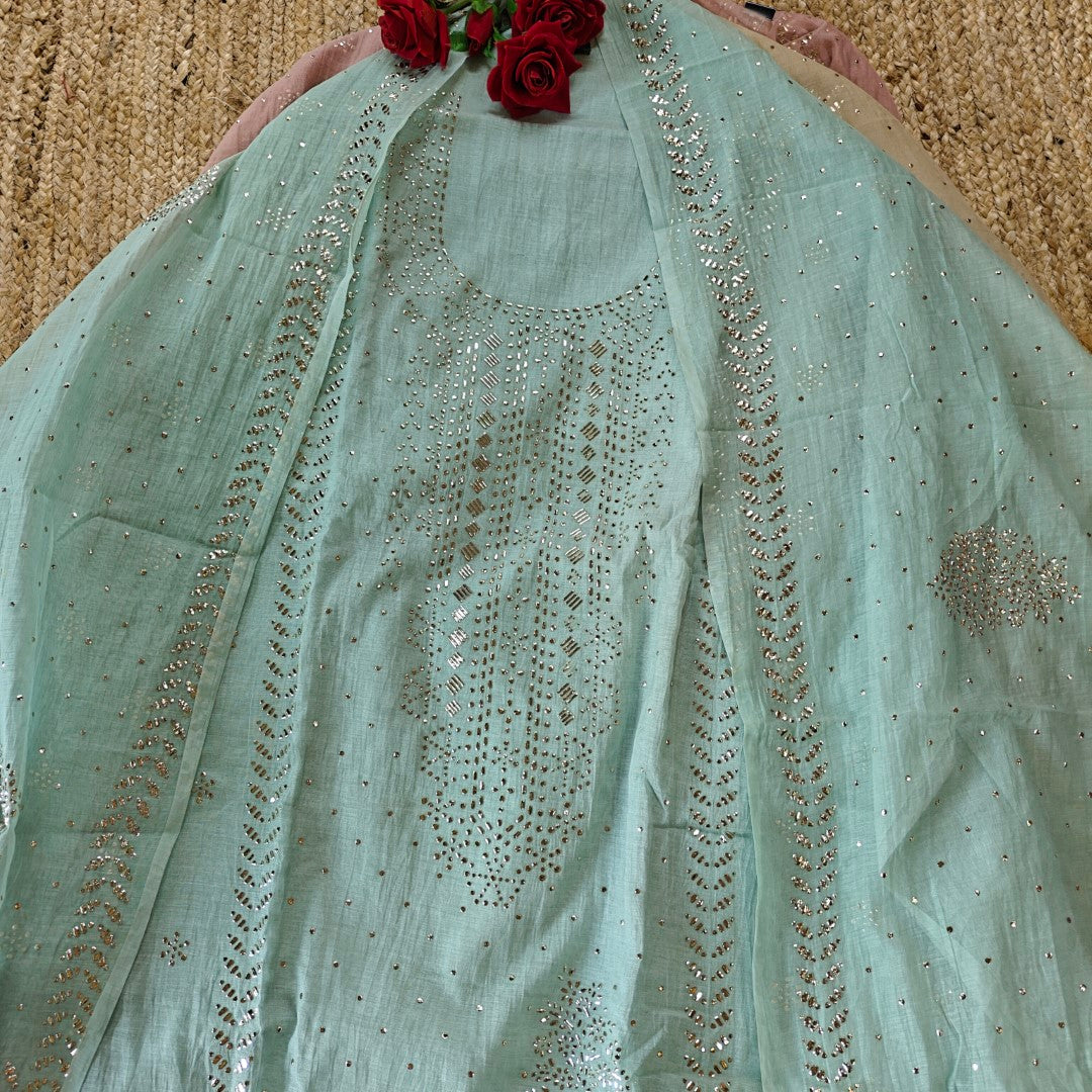 Mul Cotton dress material with pitta work