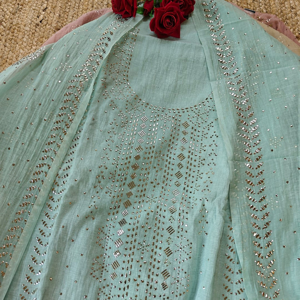Mul Chanderi dress material with Pasted mukaish work