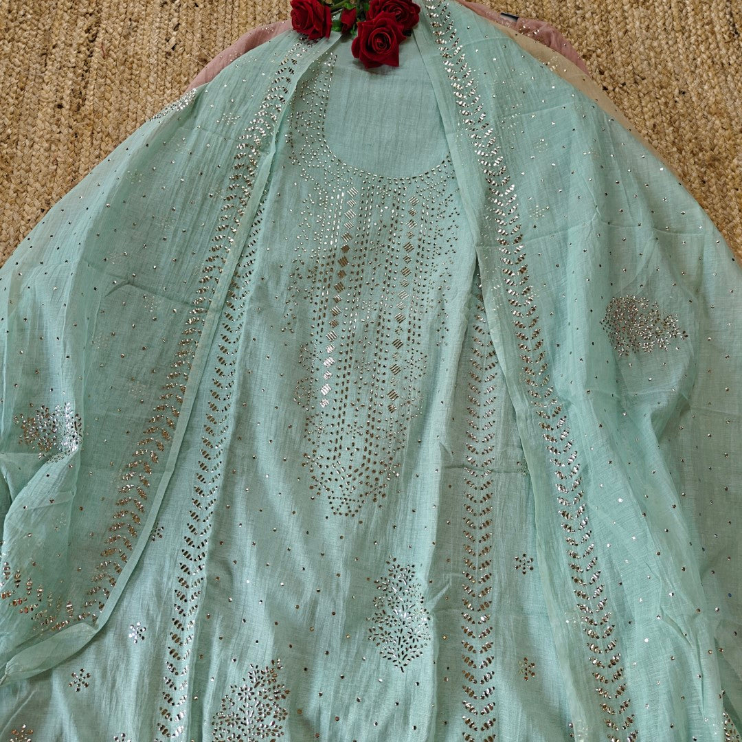 Mul Cotton dress material with pitta work