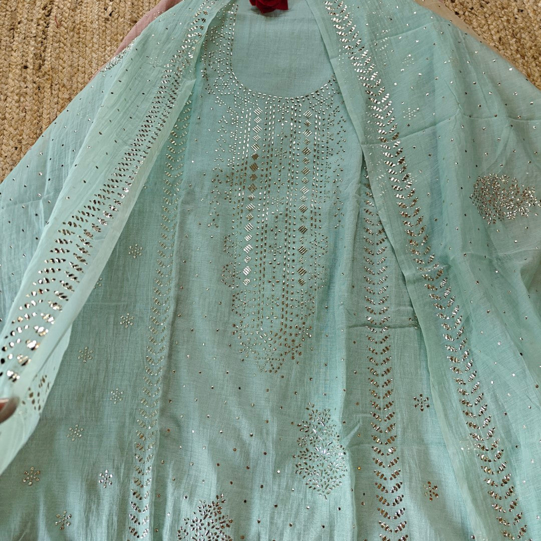 Mul Cotton dress material with pitta work