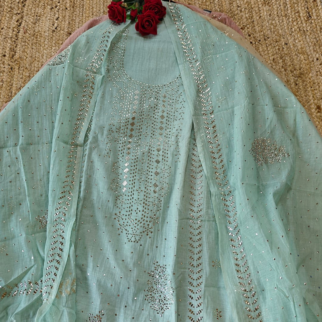 Mul Cotton dress material with pitta work