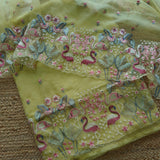 Yellow Organza colorful Flamingo embroidery Dress material Unstitched Suit
