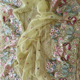 Yellow Organza colorful Flamingo embroidery Dress material Unstitched Suit