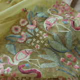Yellow Organza colorful Flamingo embroidery Dress material Unstitched Suit