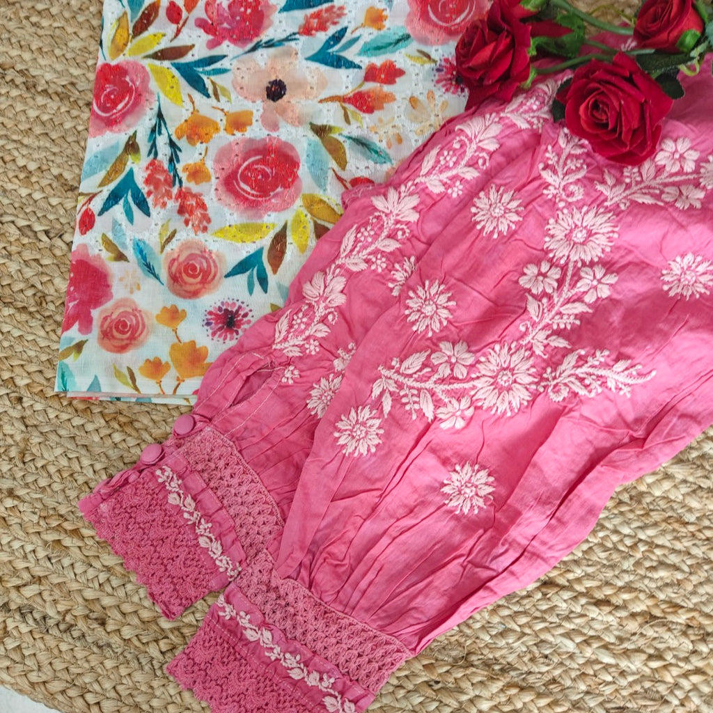 Kurta fabric with Afghani chikankari pants.