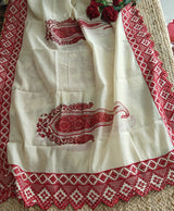 Chanderi cutwork embroidery Unstitched suit. Off white read salwar suit