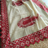 Chanderi cutwork embroidery Unstitched suit. Off white read salwar suit