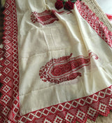 Chanderi cutwork embroidery Unstitched suit. Off white read salwar suit