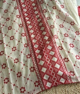 Chanderi cutwork embroidery Unstitched suit. Off white read salwar suit