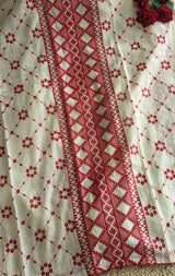 Chanderi cutwork embroidery Unstitched suit. Off white read salwar suit