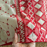 Chanderi cutwork embroidery Unstitched suit. Off white read salwar suit