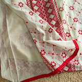 Chanderi cutwork embroidery Unstitched suit. Off white read salwar suit