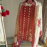 Chanderi cutwork embroidery Unstitched suit. Off white read salwar suit