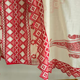 Chanderi cutwork embroidery Unstitched suit. Off white read salwar suit