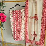 Chanderi cutwork embroidery Unstitched suit. Off white read salwar suit