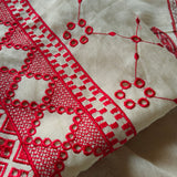 Chanderi cutwork embroidery Unstitched suit. Off white read salwar suit