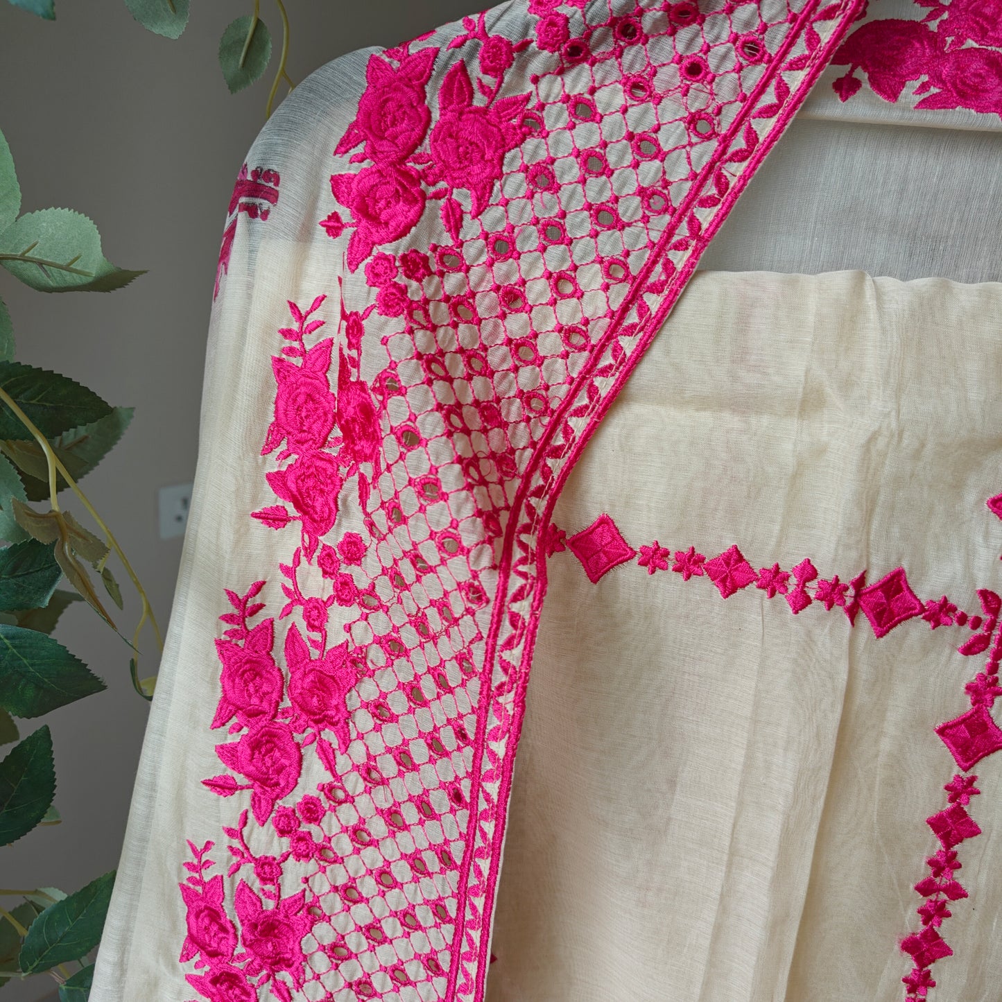 Chanderi designer hotpink suit set - Unstitched material