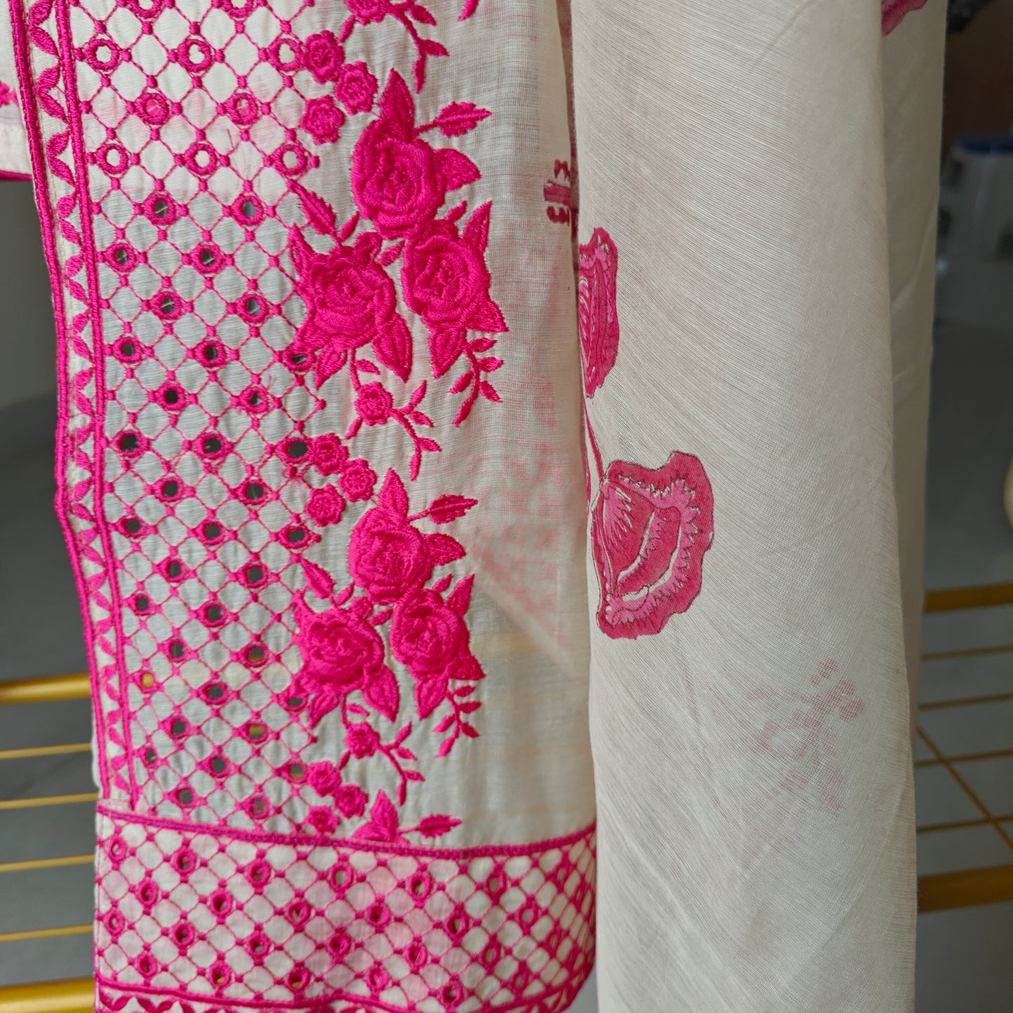 Chanderi designer hotpink suit set - Unstitched material