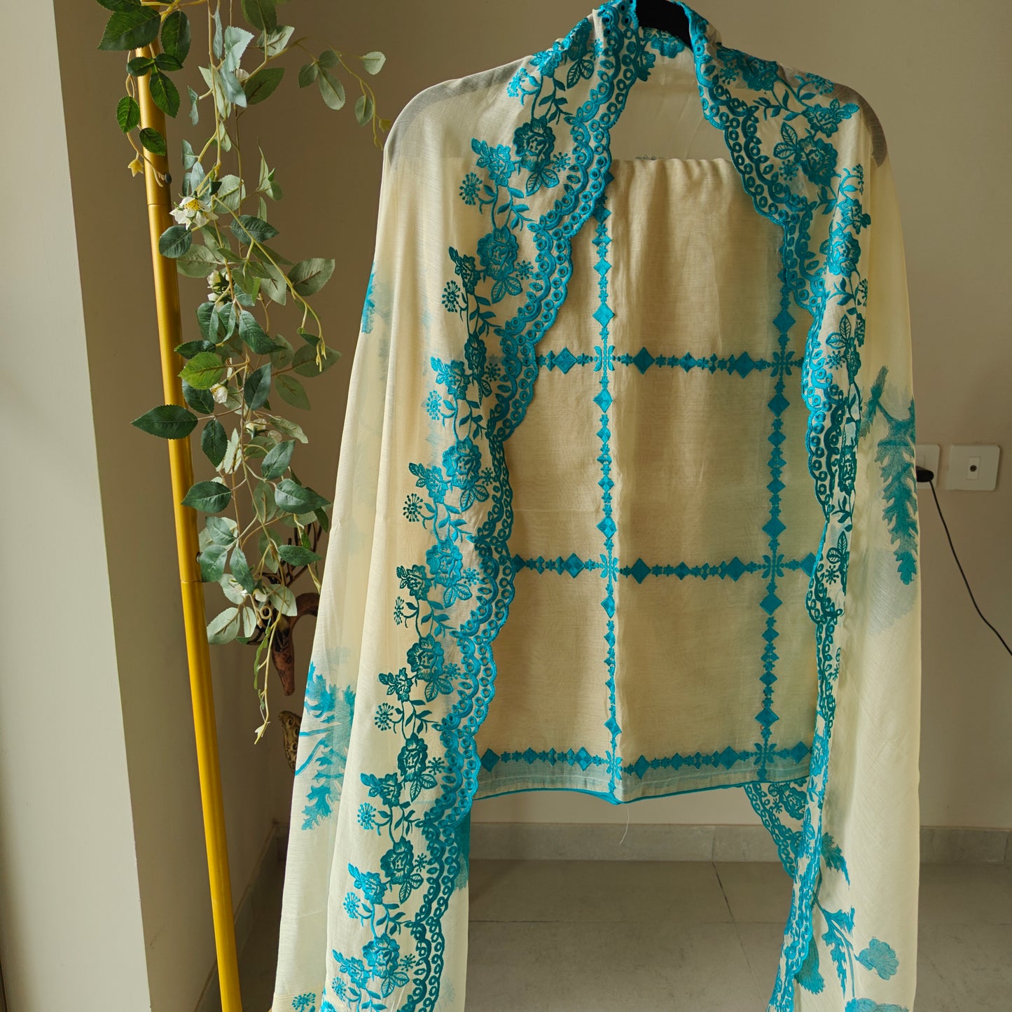 Chanderi designer blue suit set - Unstitched material