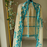 Chanderi designer blue suit set - Unstitched material