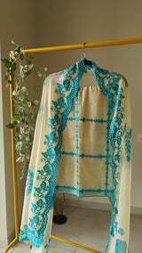 Chanderi designer blue suit set - Unstitched material