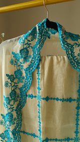 Chanderi designer blue suit set - Unstitched material