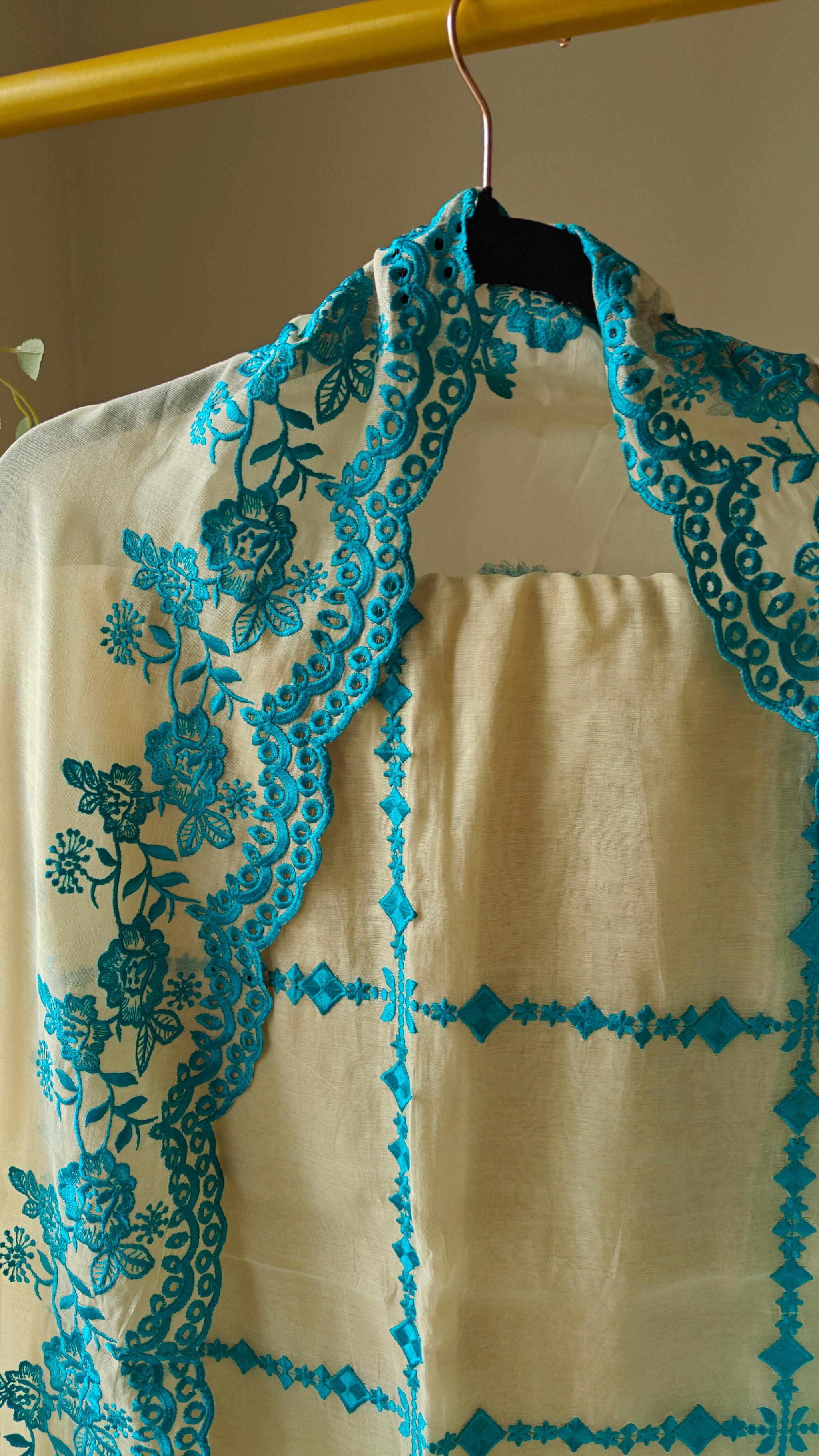 Chanderi designer blue suit set - Unstitched material